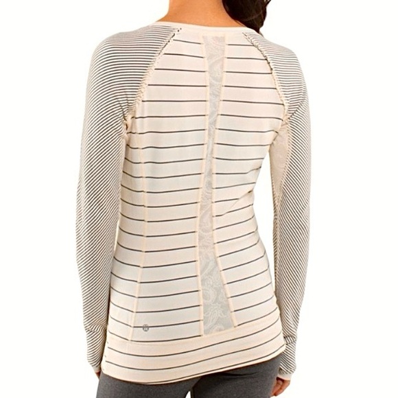 EUC Lululemon Full Tilt Slalom Stripe Lace Insert Angel Wing Top Cream/G… - Picture 2 of 12